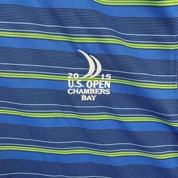 US Open Golf Polo Shirt Mens Medium DryTec Blue Striped Golf Rugby Cutter Buck - Picture 6 of 8